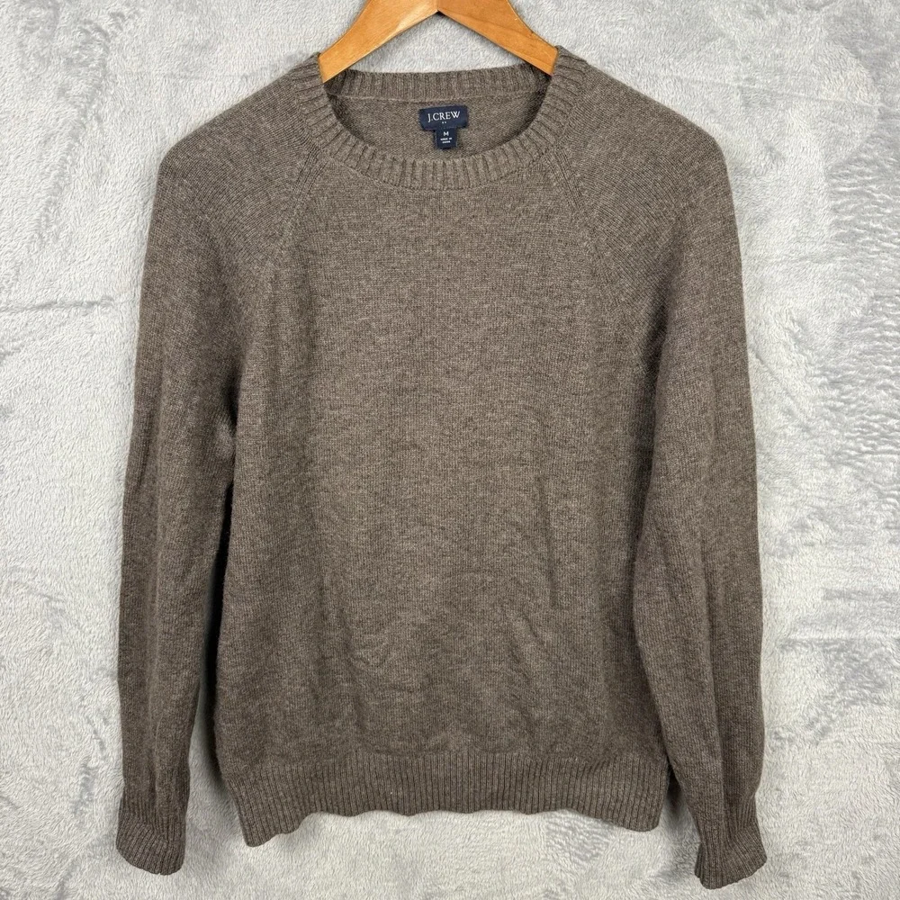 J Crew Men's Size Medium Brown Wool Blend Knit Crew Neck Sweater Preppy Academia